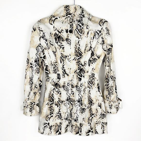 bebe Y2K Snake Skin Print Stretch Double Breasted Cotton Trench Coat Sz XS - Picture 2 of 13